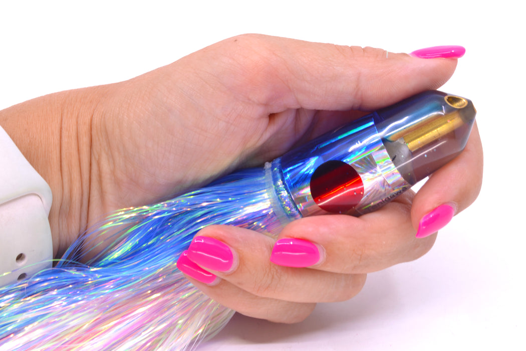 Tanigawa Lures Silver Starburst Blue Back 2-Hole Bullet 7" 6oz Flashabou Blue-White