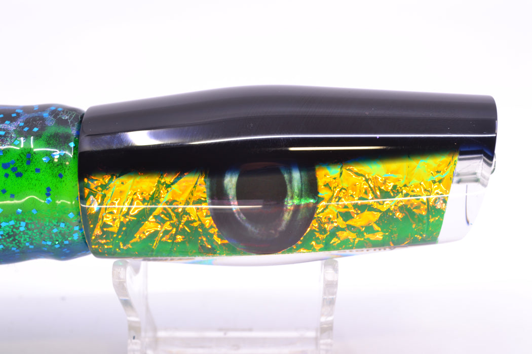 Moyes Lures Green-Orange Dichro Black Back Medium Dark-N-Stormy 12" 8.5oz Skirted