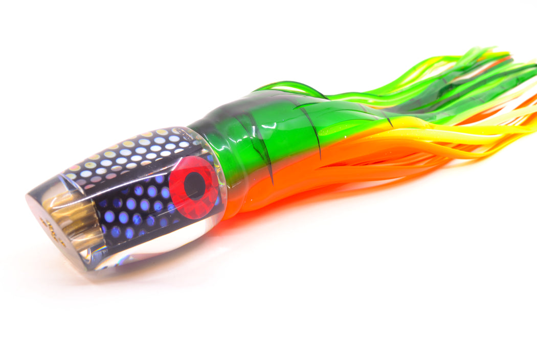Coggin Lures Blue Dot Dichro 4-Hole Copa Teardrop Slant 12" 9.4oz Skirted Guacamaya GZE