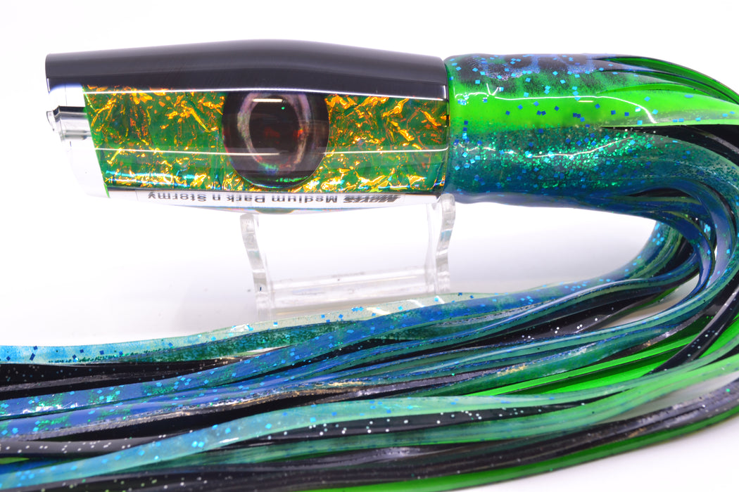 Moyes Lures Green-Orange Dichro Black Back Medium Dark-N-Stormy 12" 8.5oz Skirted