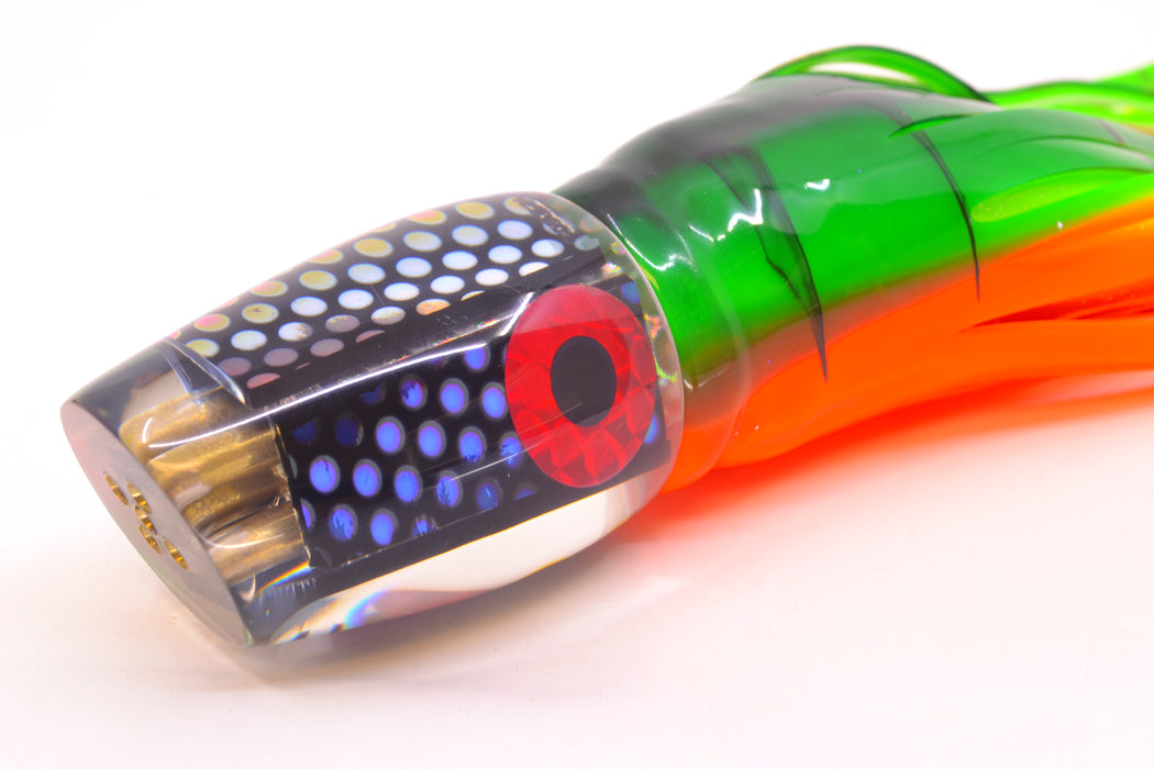 Coggin Lures Blue Dot Dichro 4-Hole Copa Teardrop Slant 12" 9.4oz Skirted Guacamaya GZE