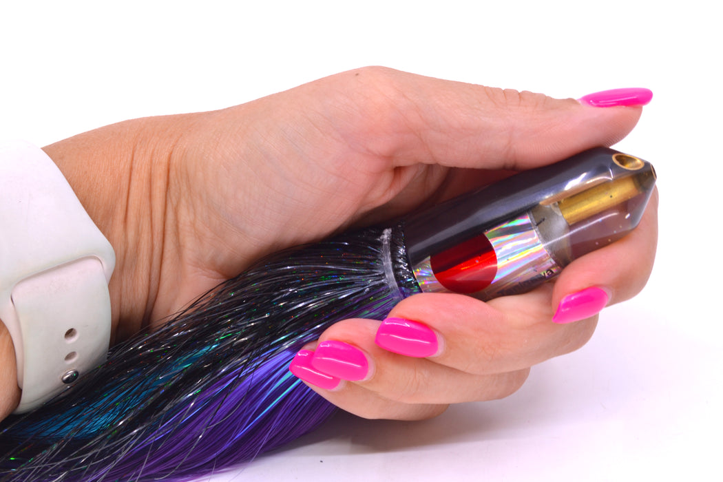 Tanigawa Lures Silver Rainbow Starburst Black Back 2-Hole Bullet 7" 6oz Strobez Black-Purple
