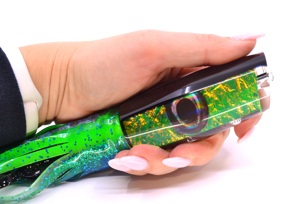 Moyes Lures Green-Orange Dichro Black Back Medium Dark-N-Stormy 12" 8.5oz Skirted