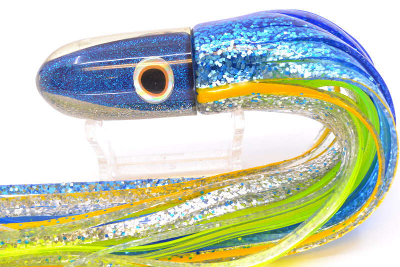 Jackpot Lures Blue-Silver Fish Head Small Bullet 9" 7oz Skirted Blue-Yellow-Silver