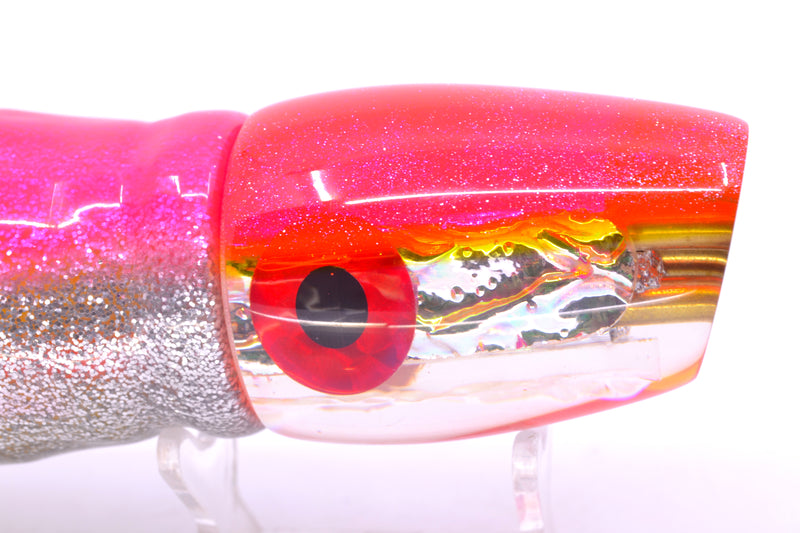 Coggin Lures Rainbow Dichro Pink-Yellow Back 4-Hole Copa Teardrop Slant 12" 9.4oz Skirted