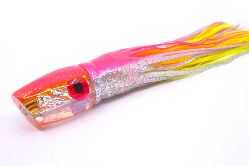 Coggin Lures Rainbow Dichro Pink-Yellow Back 4-Hole Copa Teardrop Slant 12" 9.4oz Skirted