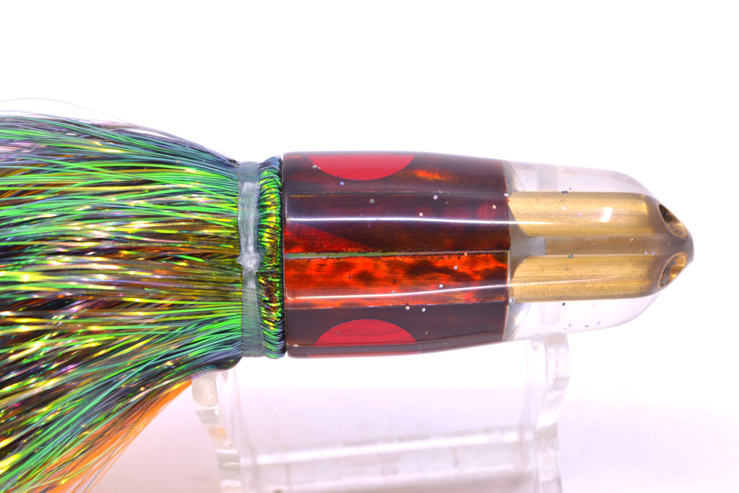 Tanigawa Lures Root Beer MOP 2-Hole Bullet 7" 6oz Flashabou Black-Orange/Yellow