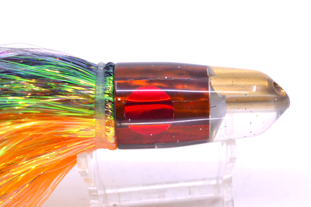 Tanigawa Lures Root Beer MOP 2-Hole Bullet 7" 6oz Flashabou Black-Orange/Yellow