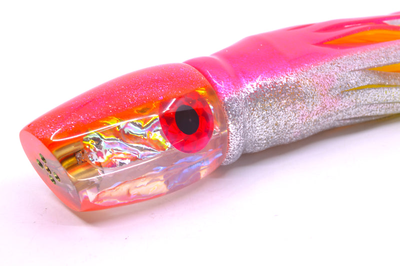 Coggin Lures Rainbow Dichro Pink-Yellow Back 4-Hole Copa Teardrop Slant 12" 9.4oz Skirted