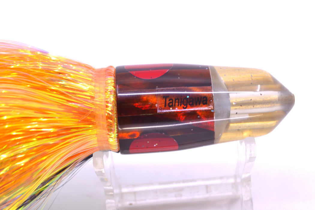 Tanigawa Lures Root Beer MOP 2-Hole Bullet 7" 6oz Flashabou Black-Orange/Yellow