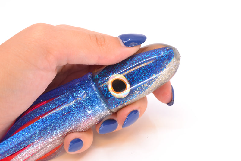 Jackpot Lures Blue-Silver Fish Head Small Bullet 9" 7oz Skirted Blue-Silver/Pink
