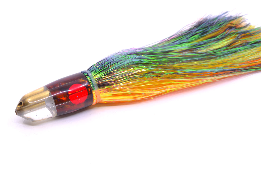 Tanigawa Lures Root Beer MOP 2-Hole Bullet 7" 6oz Flashabou Black-Orange/Yellow