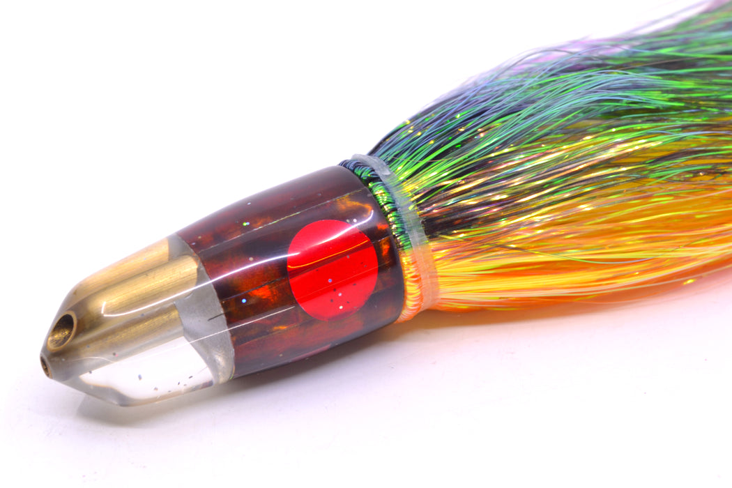 Tanigawa Lures Root Beer MOP 2-Hole Bullet 7" 6oz Flashabou Black-Orange/Yellow