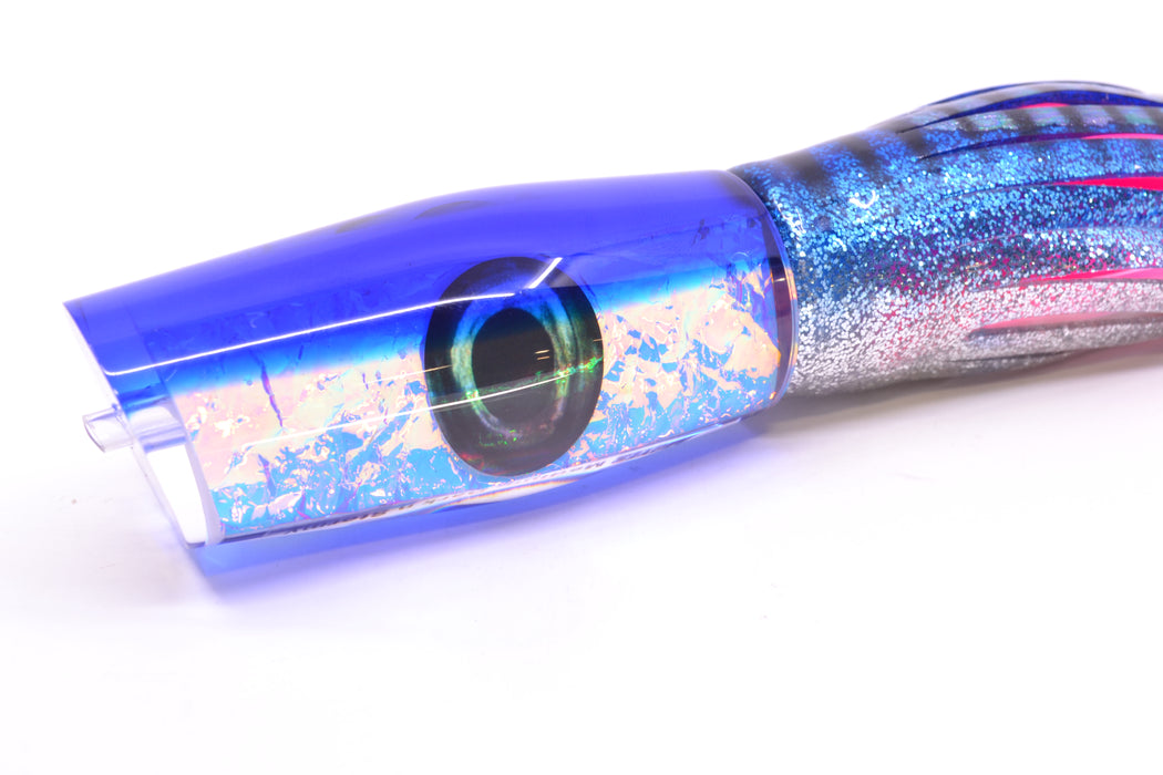 Moyes Lures Blue-Pink Dichro Blue Back Medium Dark-N-Stormy 12" 8.5oz Skirted Blue Aurora