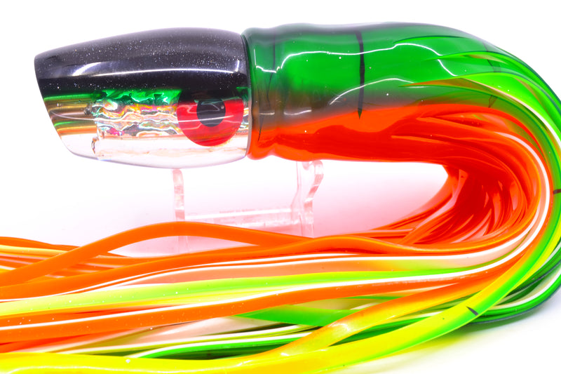 Coggin Lures Rainbow Dichro Black-Green Back 4-Hole Copa Teardrop Slant 12" 9.4oz Skirted