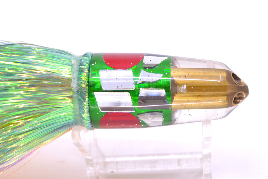 Tanigawa Lures Green Rainbow Cracked Glass 2-Hole Bullet 7" 6oz Flashabou Green-Orange