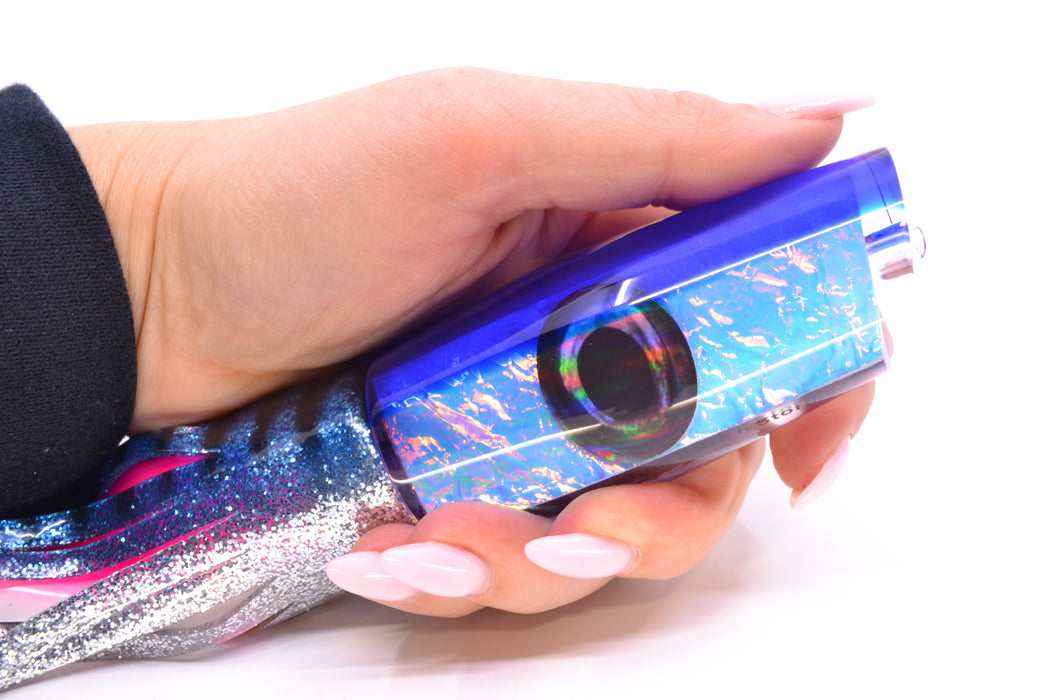 Moyes Lures Blue-Pink Dichro Blue Back Medium Dark-N-Stormy 12" 8.5oz Skirted Blue Aurora