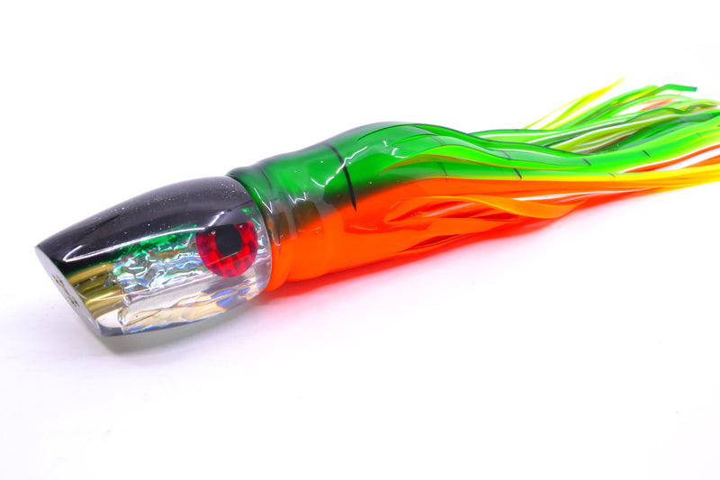 Coggin Lures Rainbow Dichro Black-Green Back 4-Hole Copa Teardrop Slant 12" 9.4oz Skirted
