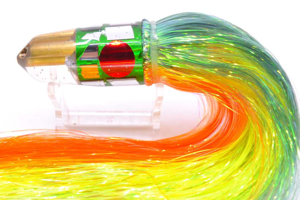 Tanigawa Lures Green Rainbow Cracked Glass 2-Hole Bullet 7" 6oz Flashabou Green-Orange
