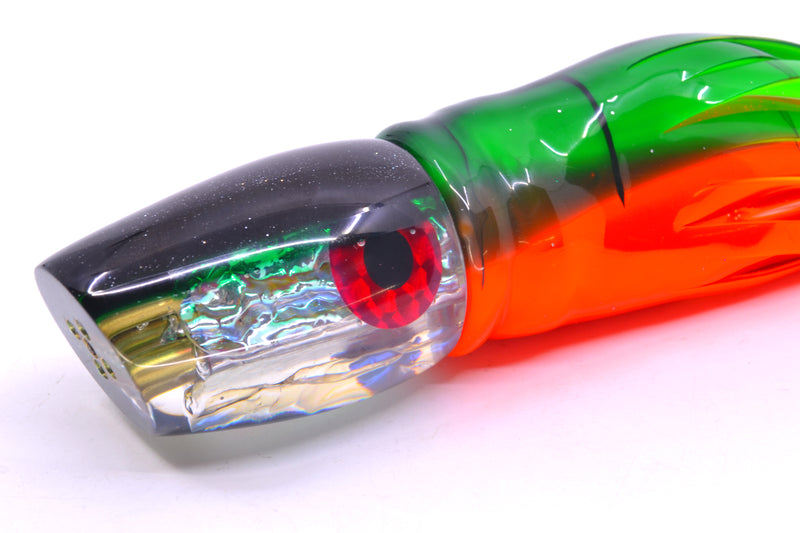Coggin Lures Rainbow Dichro Black-Green Back 4-Hole Copa Teardrop Slant 12" 9.4oz Skirted
