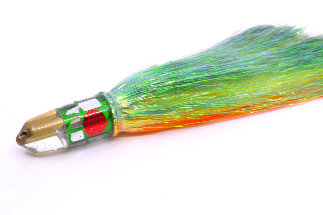 Tanigawa Lures Green Rainbow Cracked Glass 2-Hole Bullet 7" 6oz Flashabou Green-Orange