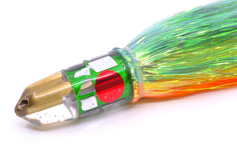 Tanigawa Lures Green Rainbow Cracked Glass 2-Hole Bullet 7" 6oz Flashabou Green-Orange