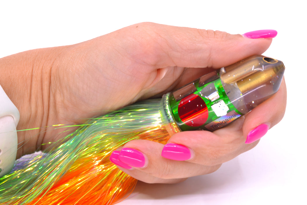Tanigawa Lures Green Rainbow Cracked Glass 2-Hole Bullet 7" 6oz Flashabou Green-Orange