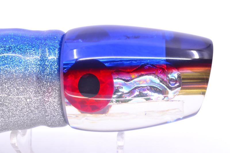 Coggin Lures Rainbow Dichro Blue-Red Back 4-Hole Copa Teardrop Slant 12" 9.4oz Skirted