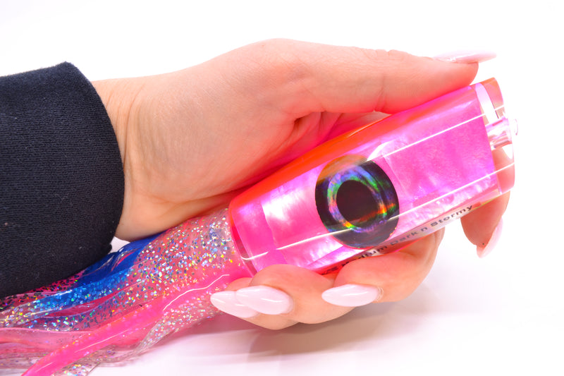 Moyes Lures Pink MOP Pink Back Taxi Eyes Medium Dark-N-Stormy 12" 8.5oz Skirted
