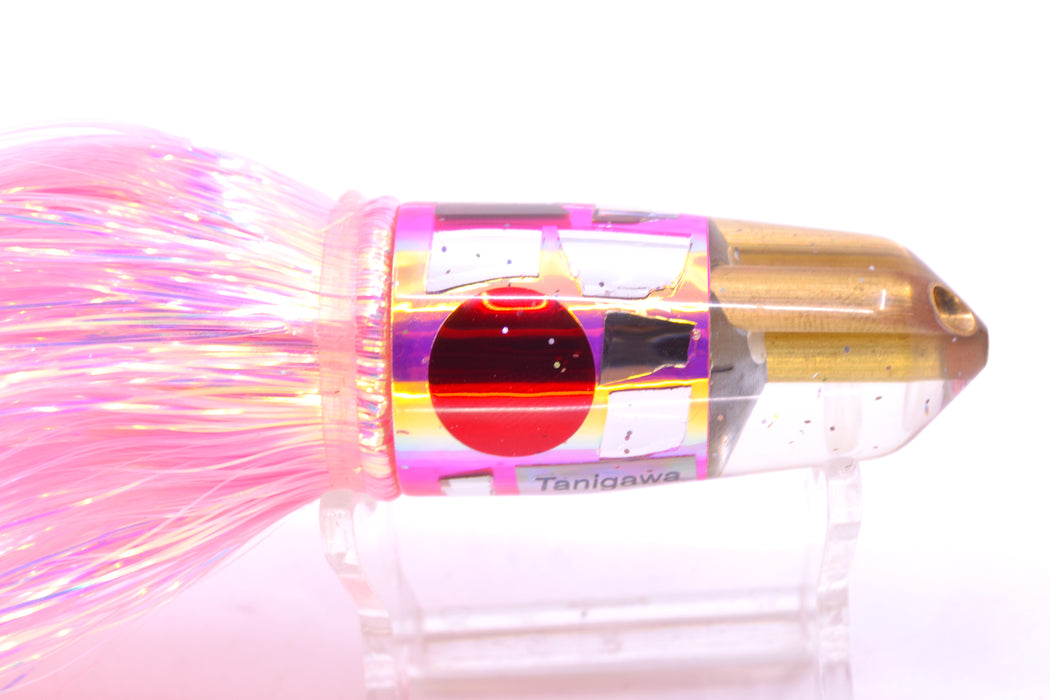 Tanigawa Lures Pink Rainbow Cracked Glass 2-Hole Bullet 7" 6oz Flashabou Pink/White