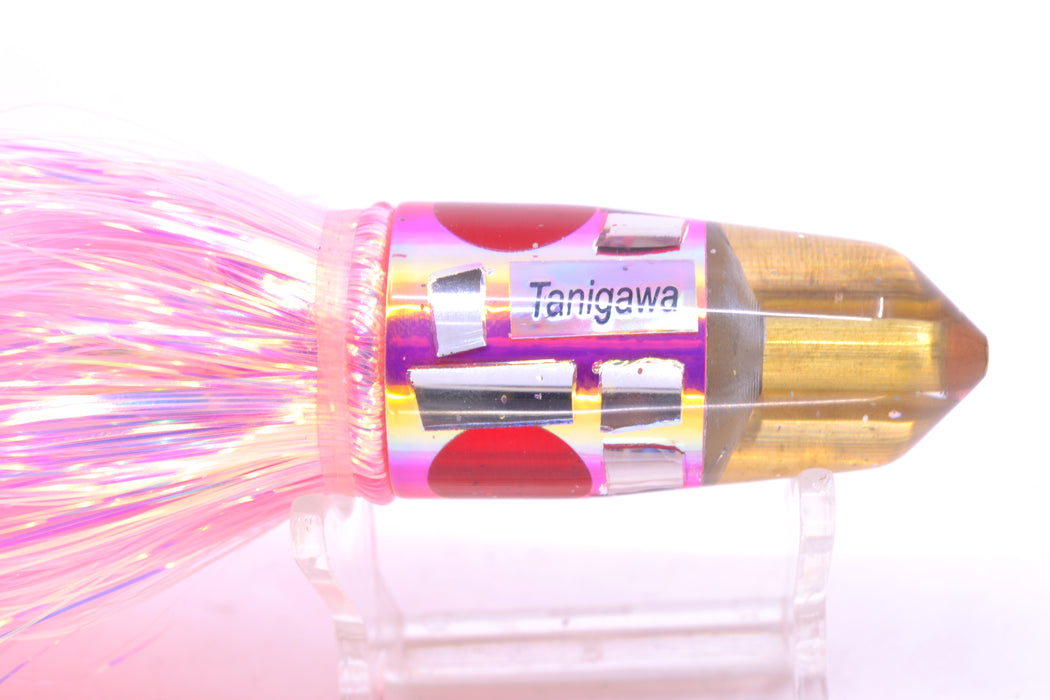 Tanigawa Lures Pink Rainbow Cracked Glass 2-Hole Bullet 7" 6oz Flashabou Pink/White
