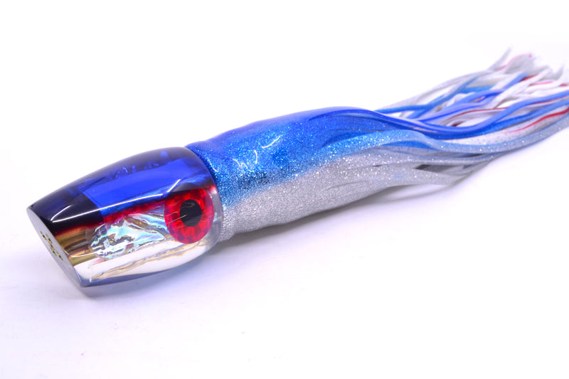 Coggin Lures Rainbow Dichro Blue-Red Back 4-Hole Copa Teardrop Slant 12" 9.4oz Skirted