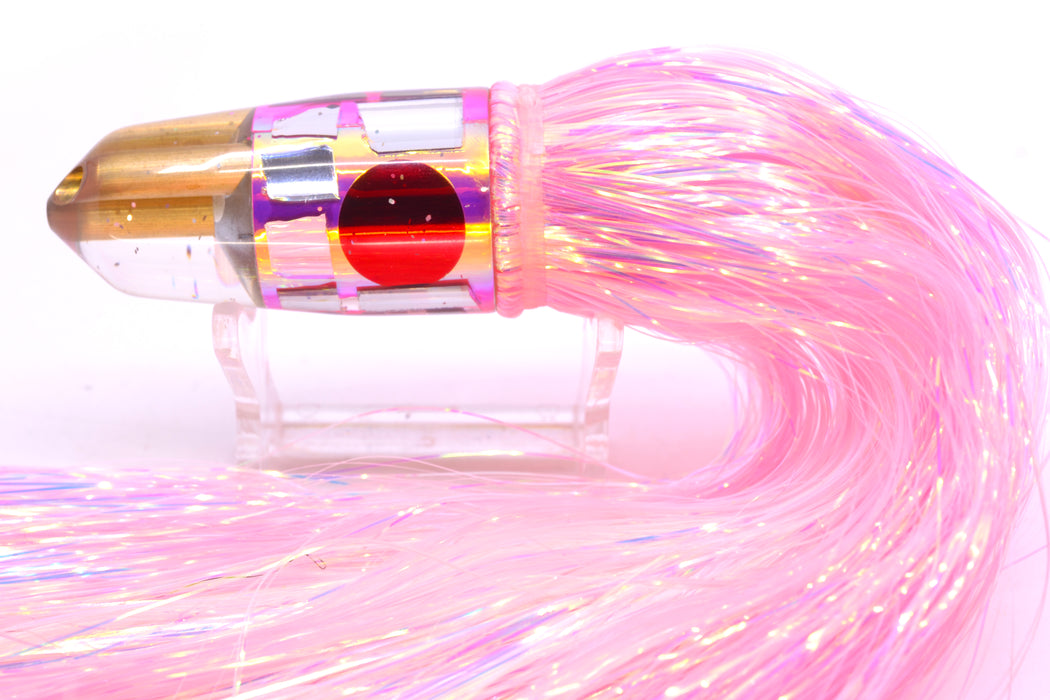 Tanigawa Lures Pink Rainbow Cracked Glass 2-Hole Bullet 7" 6oz Flashabou Pink/White