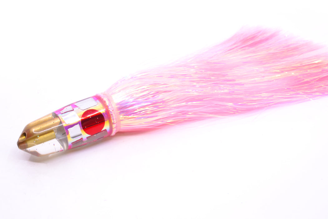 Tanigawa Lures Pink Rainbow Cracked Glass 2-Hole Bullet 7" 6oz Flashabou Pink/White