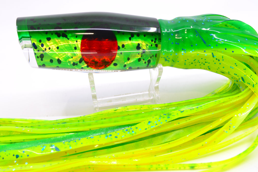 Moyes Lures Mahi MOP Green Back Red Eyes Medium Dark-N-Stormy 12" 8.5oz Skirted