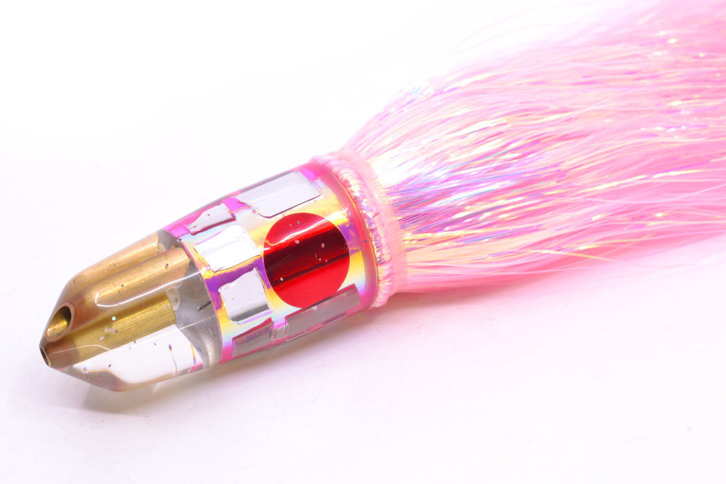 Tanigawa Lures Pink Rainbow Cracked Glass 2-Hole Bullet 7" 6oz Flashabou Pink/White