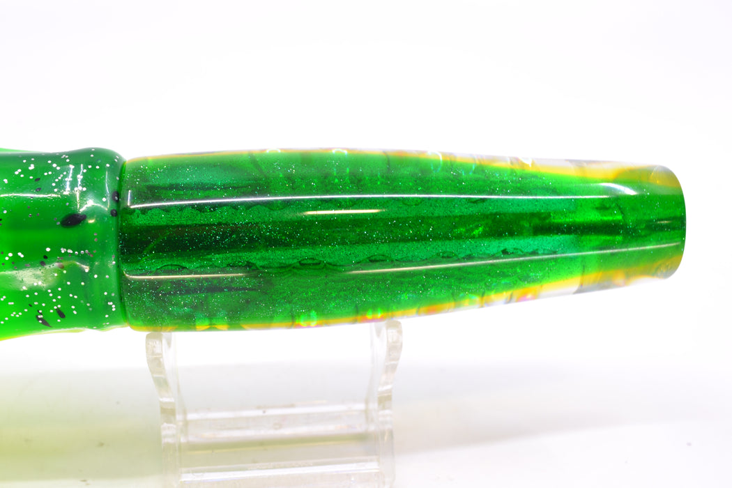 Coggin Lures Ice Rainbow Dichro Green-Yellow Back Old Style Stick Swimmer 12" 8oz Skirted