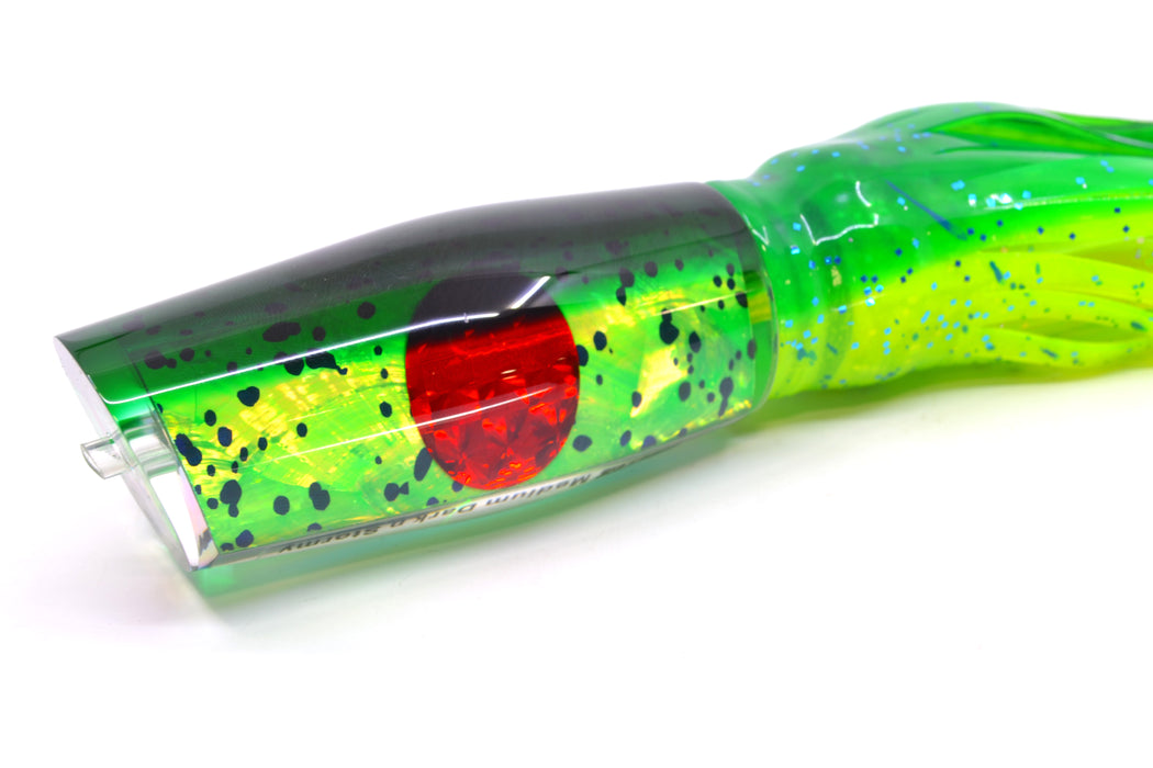 Moyes Lures Mahi MOP Green Back Red Eyes Medium Dark-N-Stormy 12" 8.5oz Skirted