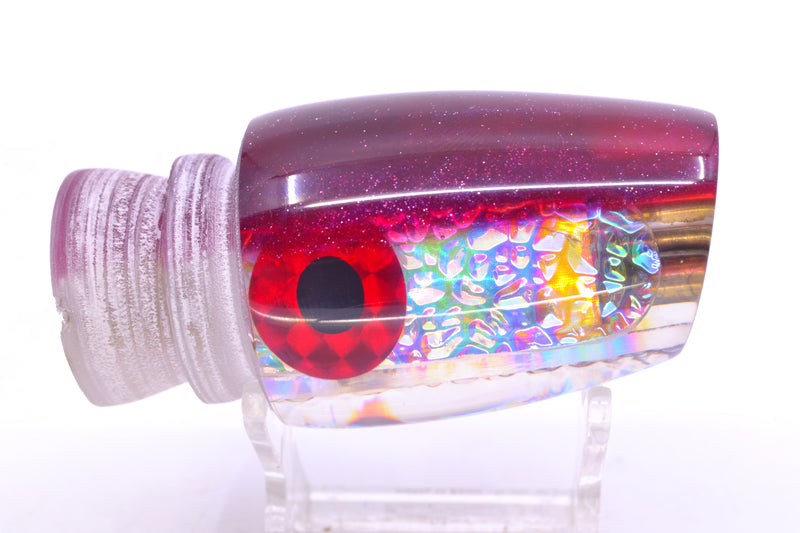 Coggin Lures Ice Rainbow Dichro Purple Back Black-Red Eyes 4-Hole Copa Teardrop Slant 12" 6oz