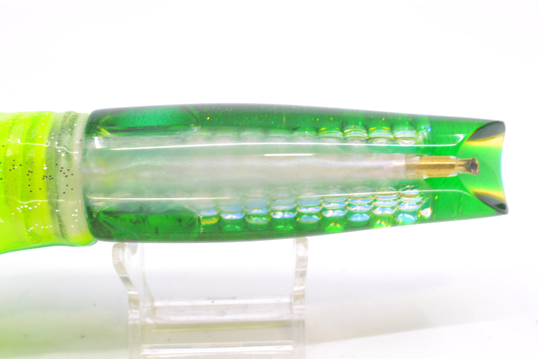 Coggin Lures Ice Rainbow Dichro Green-Yellow Back Old Style Stick Swimmer 12" 8oz Skirted