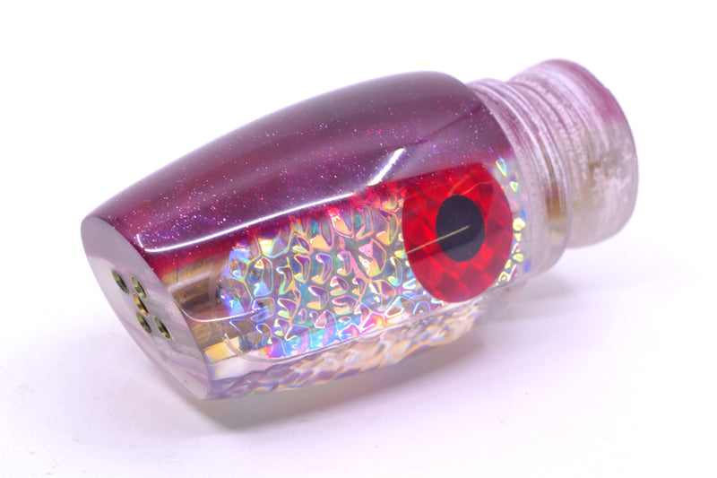 Coggin Lures Ice Rainbow Dichro Purple Back Black-Red Eyes 4-Hole Copa Teardrop Slant 12" 6oz