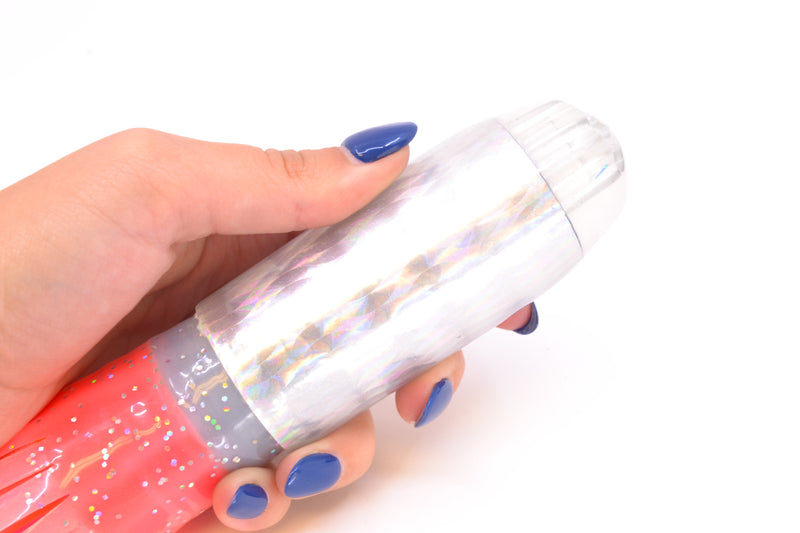 Jackpot Lures Silver Rainbow 5-Hole Medium Torpedo 12" 15oz Triple Skirted Clear/Pink
