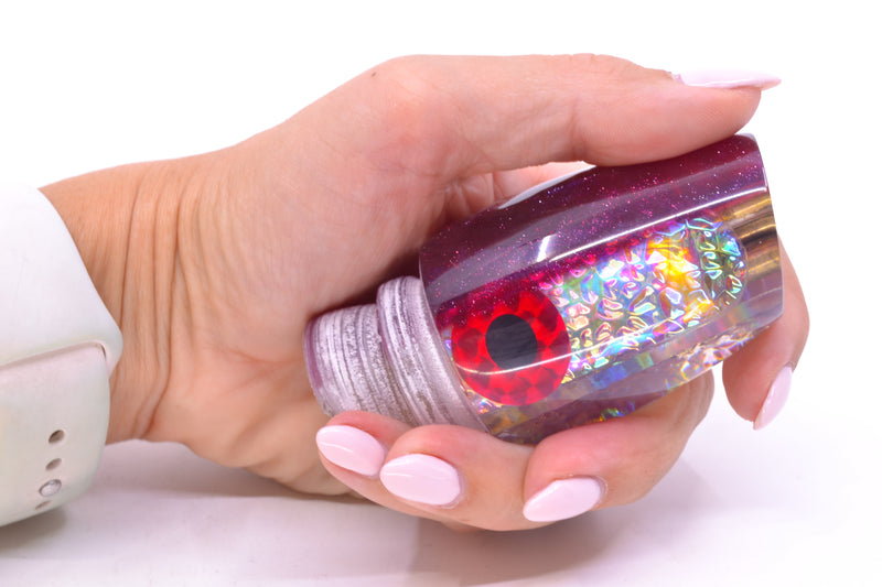 Coggin Lures Ice Rainbow Dichro Purple Back Black-Red Eyes 4-Hole Copa Teardrop Slant 12" 6oz