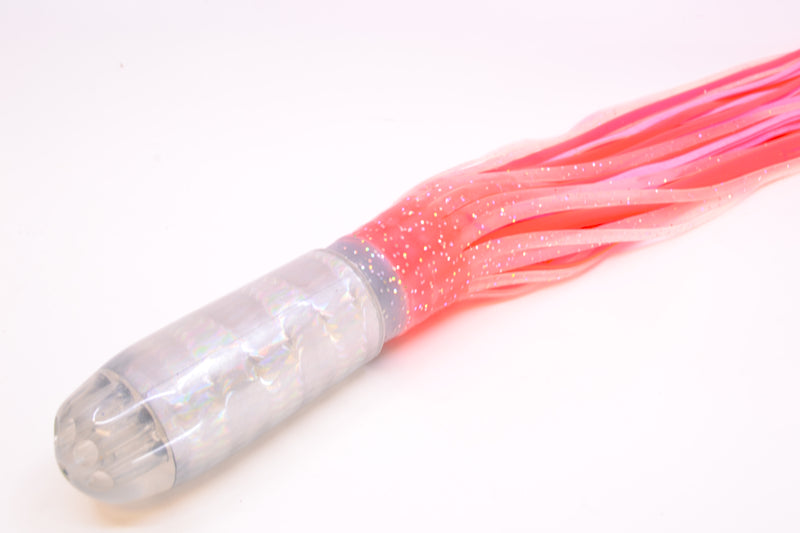 Jackpot Lures Silver Rainbow 5-Hole Medium Torpedo 12" 15oz Triple Skirted Clear/Pink