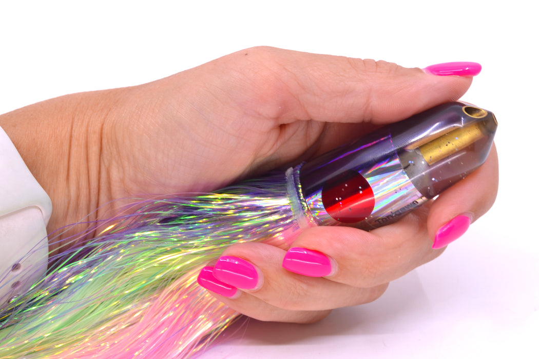 Tanigawa Lures Silver Starburst Purple Back 2-Hole Bullet 7" 6oz Flashabou Purple-Pink