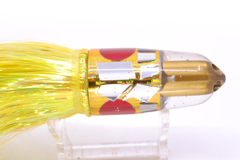 Tanigawa Lures Gold Aurora Cracked Glass 2-Hole Bullet 7" 6oz Flashabou Yellow/Blue