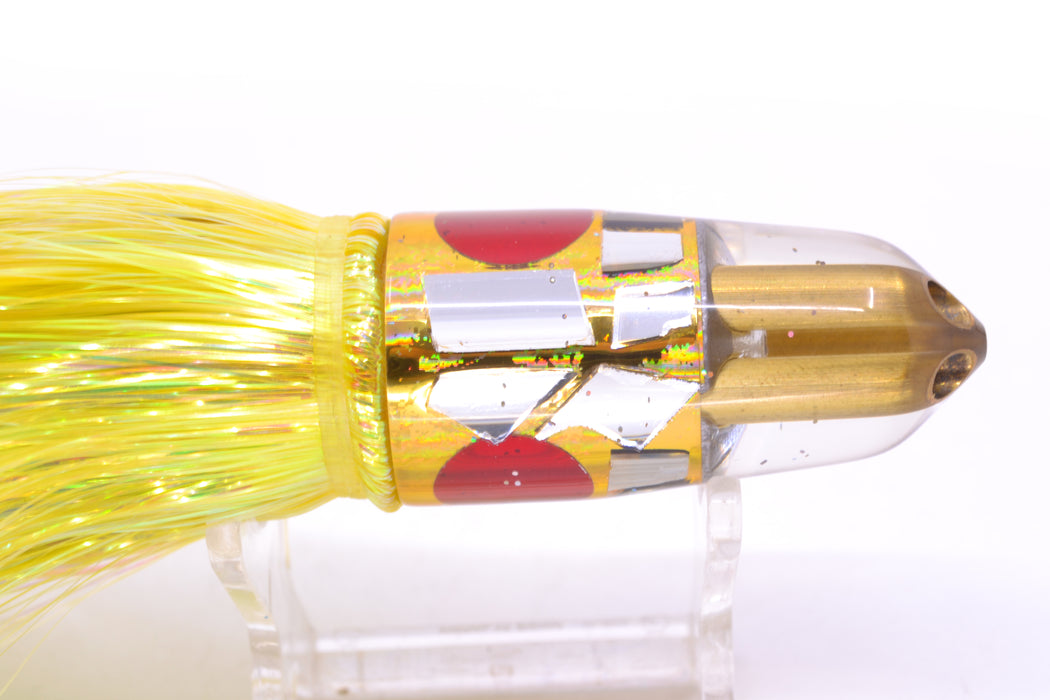 Tanigawa Lures Gold Aurora Cracked Glass 2-Hole Bullet 7" 6oz Flashabou Yellow/Blue