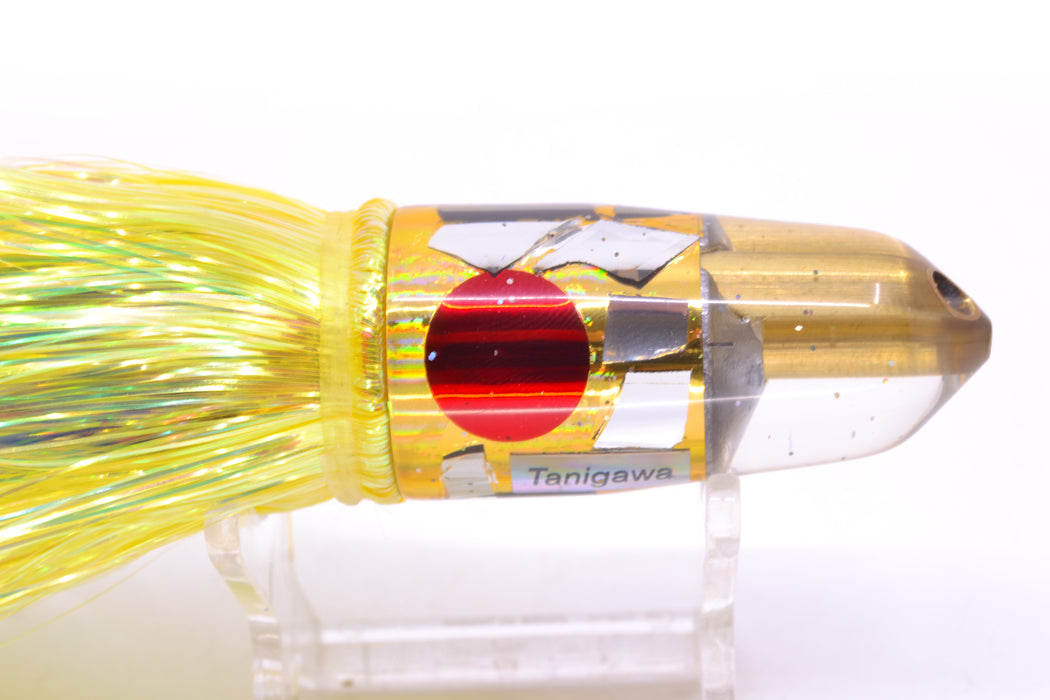 Tanigawa Lures Gold Aurora Cracked Glass 2-Hole Bullet 7" 6oz Flashabou Yellow/Blue