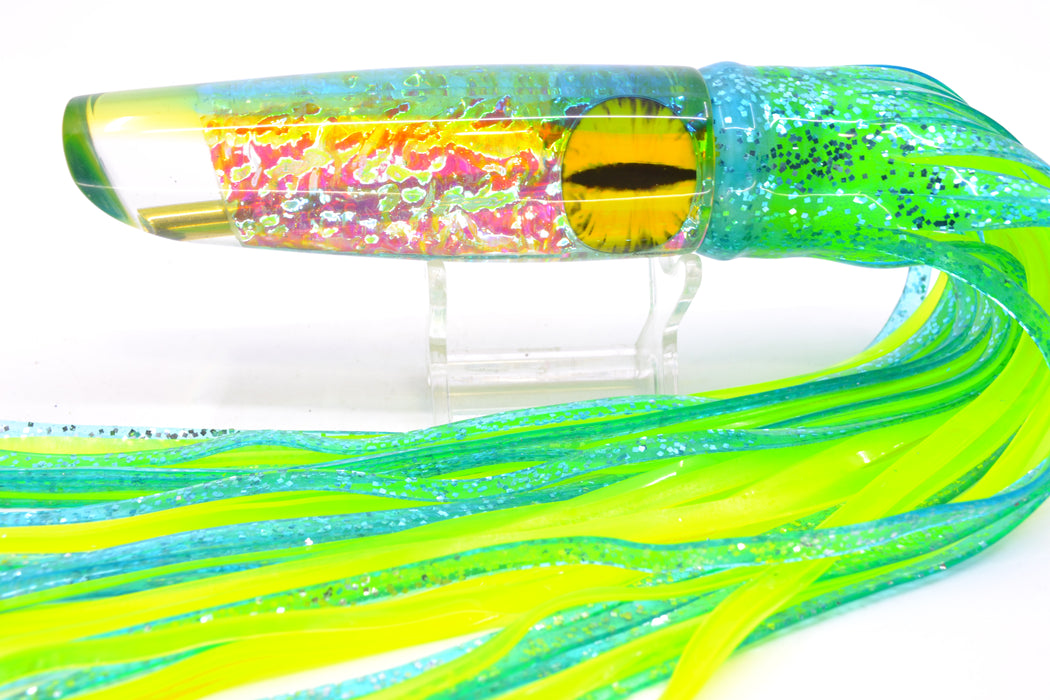Coggin Lures Ice Rainbow Dichro Ice Blue-Yellow Back Old Style Stick Swimmer 12" 8oz Skirted