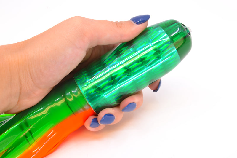 Jackpot Lures Green Rainbow 5-Hole Medium Torpedo 12" 15oz Triple Skirted Guacamaya